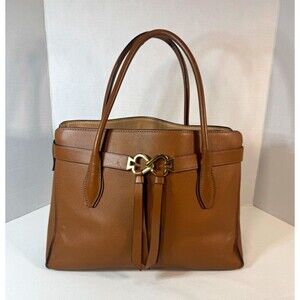 Kate Spade New York Large Brown Pebbled Leather Satchel Zip Double Handle Charm